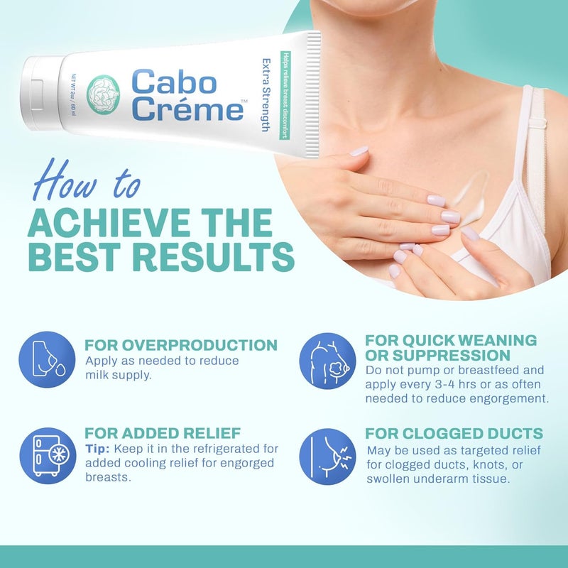 Cabocreme كابو كريمة كريم الثدي بقوة إضافية - 2X قوة لتخفيف الاحتقان ودعم الفطام - جفاف حليب الثدي - من إنشاء طبيب نسائي وموافق عليه من قبل الأمهات المرضعات - 2 أونصة - Image 4